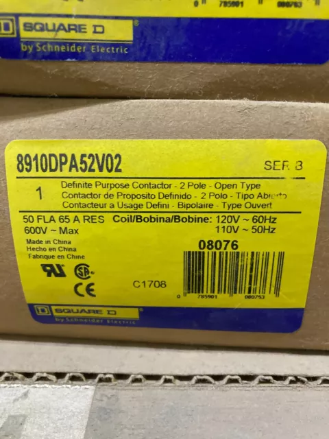 8910DPA52V02 Square D Definite Purpose Contactor Brand New in Box