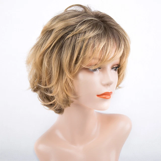 Perruque Courte Bouclée Avec Frange - Fibre Haute Température, Style Naturel, Noir Et Marron