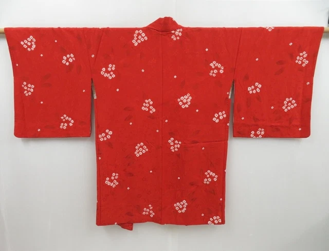 3128T16z630  Japanese Kimono Silk HAORI Hydrangea Tomato red