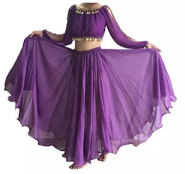 Belly Dance Arabic Costume Long Full Circle Chiffon Skirt & Top Performance