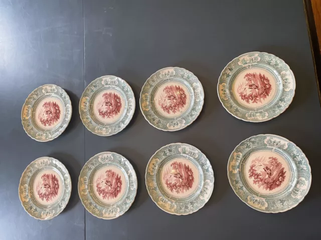 Bi Color Green and Red Transfer Plates, Set of 8 Belzoni Enoch Wood + Sons