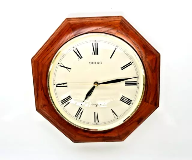 Seiko Solid Oak Octagonal Quartz  Wall Clock