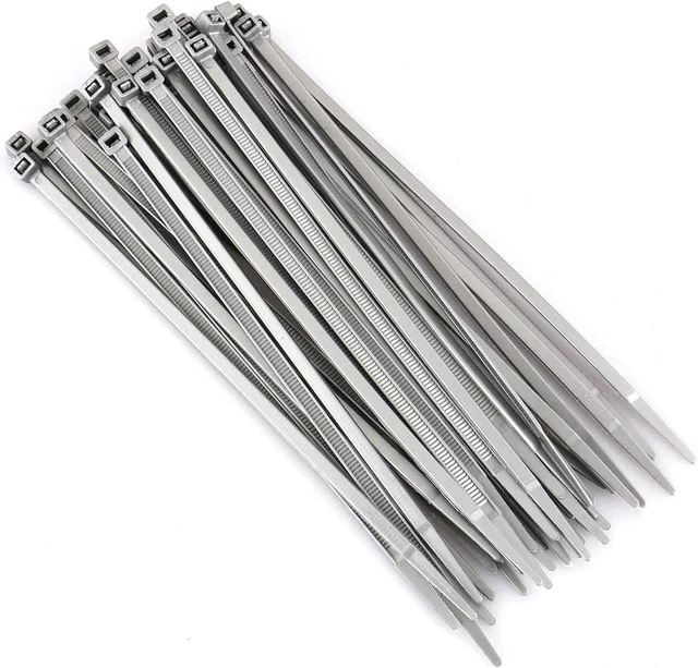 100Pc 8" Gray Self-Locking Zip Cable Ties - 4.5Mm Width