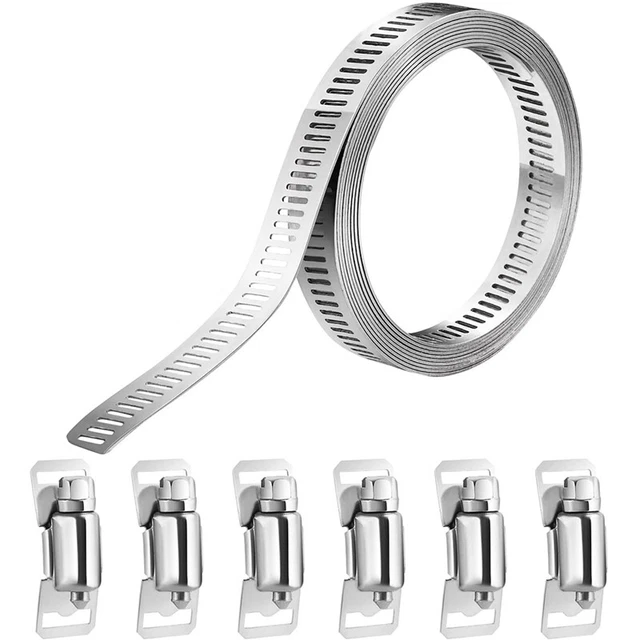 Kit 16 Fascette Stringitubo In Acciaio Inox Regolabili – 6/25/32/44 Mm – Per Piscine, PVC E Idraulica – Giallo E Argento