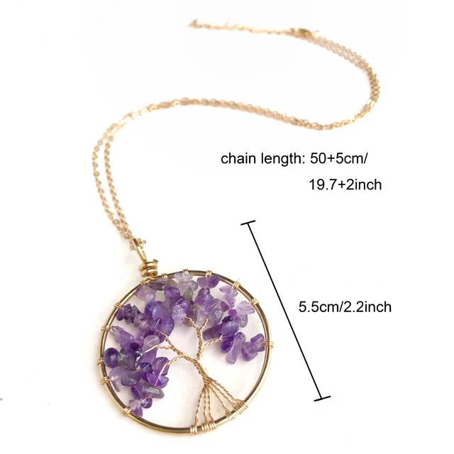 Amethyst Gem Tree Of Life Water-Drop Necklace Chakra Reiki Healing Amulet 2