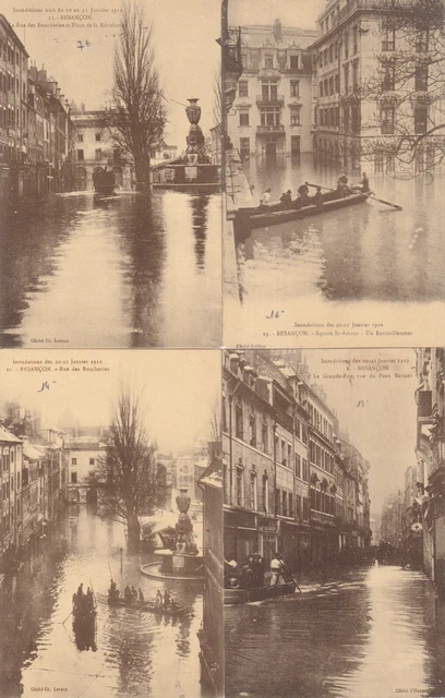 Lot 4 cartes postales anciennes postcards BESANCON DOUBS inondations de 1910 3