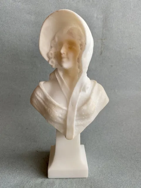 Sculpture statuette en marbre albatre buste femme  signé Del Perugia