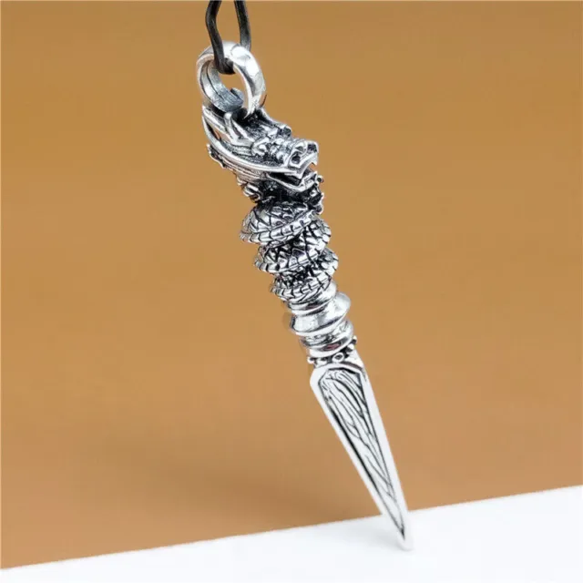 925 Sterling Silver Dragon Phurba Dagger Pendant Dragon Vajra Dorje Amulet Charm