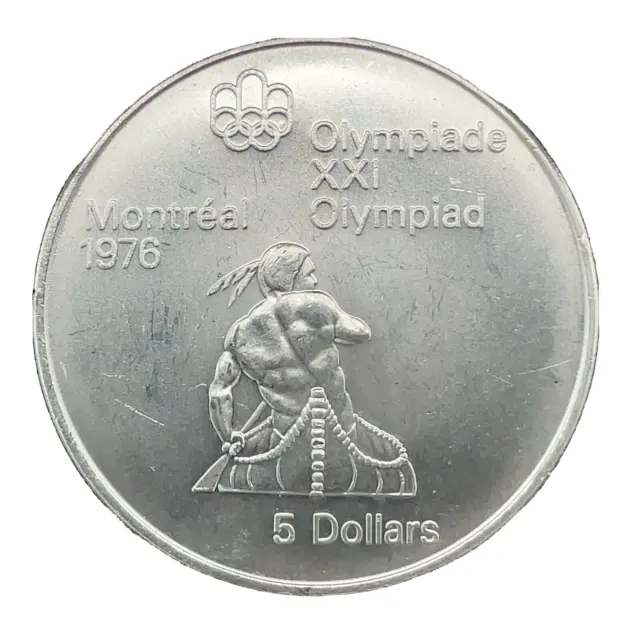 1974 Canada Olympic 5 Dollars Native Canoeing 1976 Olympiad 0.723 oz Silver