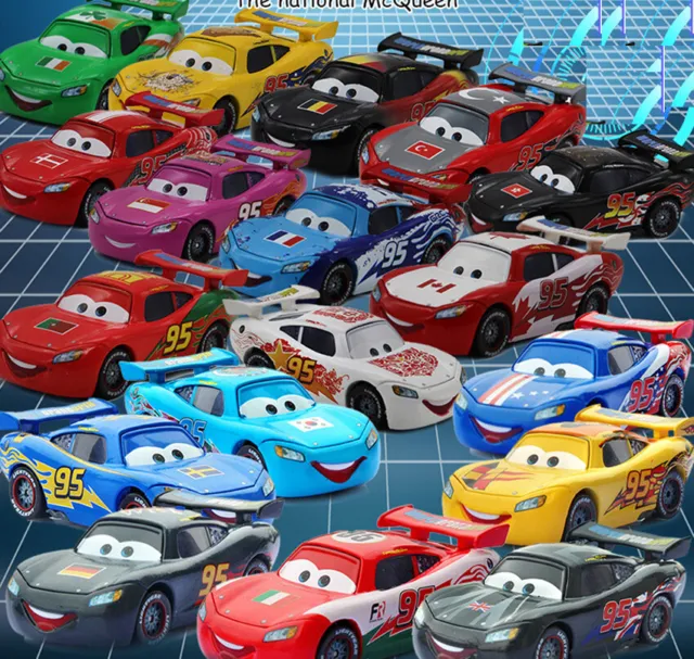 Kids Disney Cartoon Pixar Cars Toy Model 1:55 McQueen Diecast National Maikun