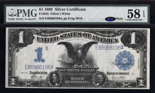 $1 - 1899 Silver Certificate - Fr#235 Elliot / White - PMG 58 EPQ - Lot # BC0100
