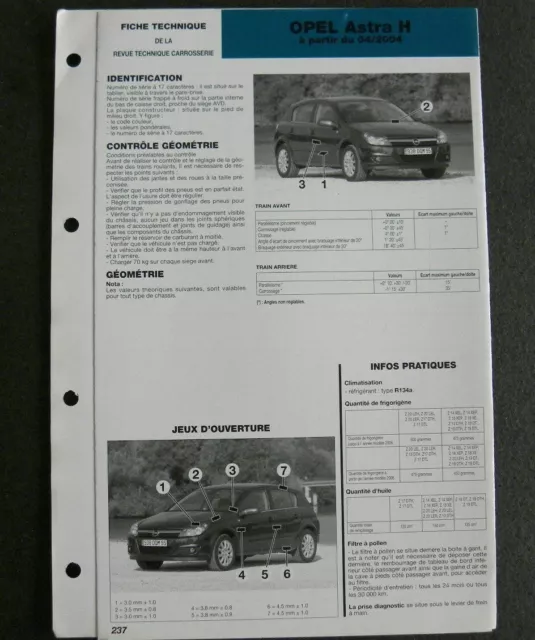 Fiche technique automobile carrosserie OPEL ASTRA H  depuis  04 / 2004