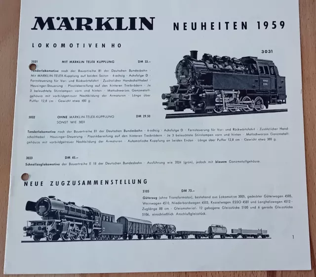 Novedades Märklin - folleto de 1959 / folleto / catálogo / original / excelente