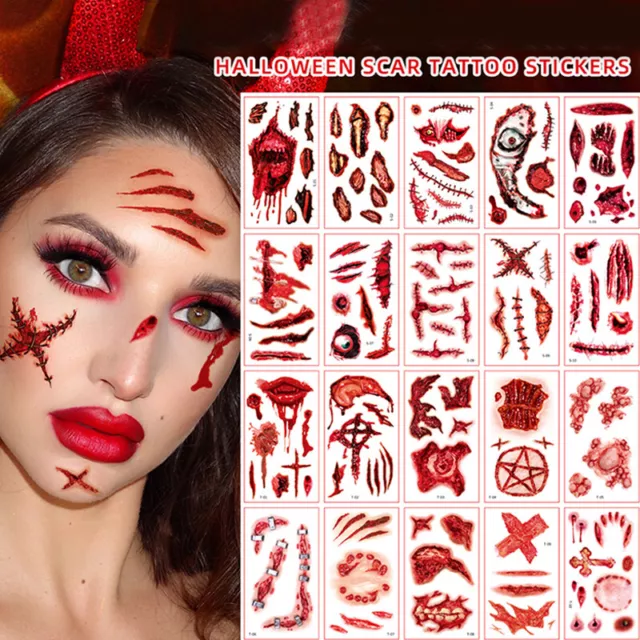 Halloween Zombie Scars Tattoos Fake Blood Scab Scar Wound Costume Face Sticker 3