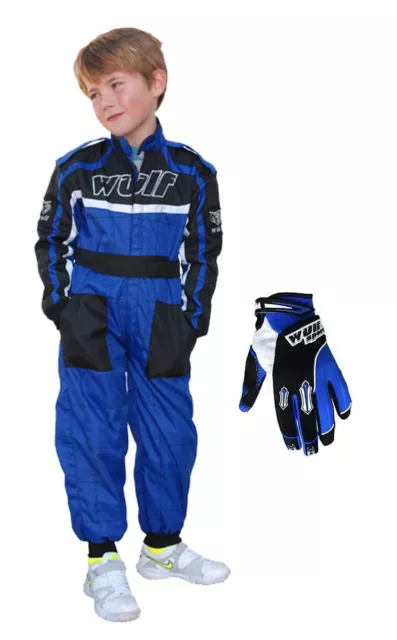 Kids Wulfsport Wulf MX Quad Motocross Overall And Gloves Blue Set #O1