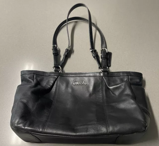 COACH ZIP TOP Signature Jacquard Purse Handbag Black Leather See Photos ...