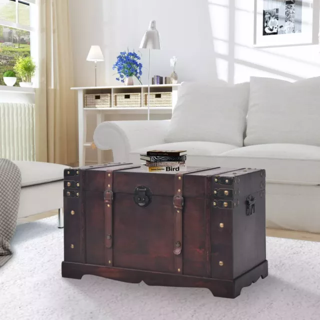 Vintage Treasure Chest Decorative Organiser Trunk Portable Wood Storage Box Case