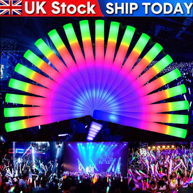 12-1020X Light Up Foam Sticks LED Wands Batons DJ Flashing Glow Concert Party UK