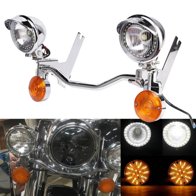 Chrome Spot Light Passing Lamp Mount Light Bar Fit For Harley Touring 1994-2012