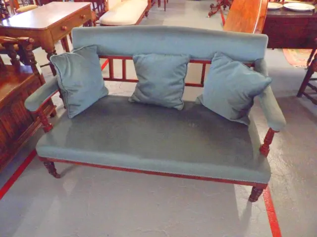 Edwardian Blue Upholstered 2 Seater Settee (Ref 68)