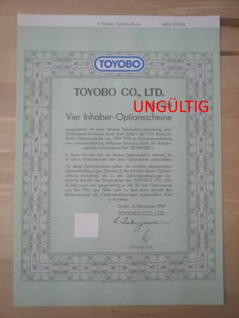 TOYOBO CO.,LTD. Inhaber-Optionsschein 1989/94 4er Nonvaleurs