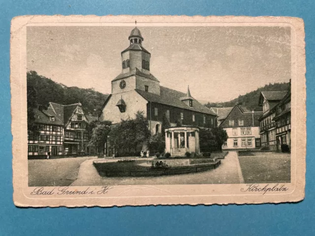 Alte AK von Bad Grund im Harz, Kirchplatz, Windhausen, gelaufen 1929?