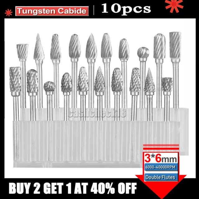 10x Metal Tungsten Carbide Rotary Burr Set Drill Die Grinder Shank Carving Bits