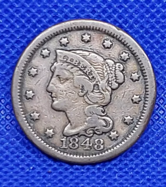 1848 Braided Hair Large Cent - VF - L@@K FREE SHIPPING