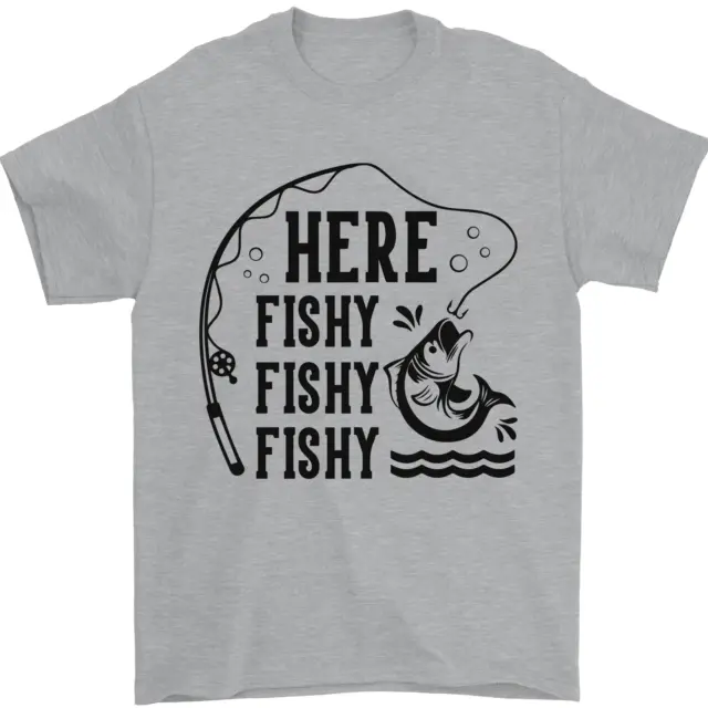 T-shirt da uomo Here Fishy Fishy Funny Fishing Fisherman 100% cotone