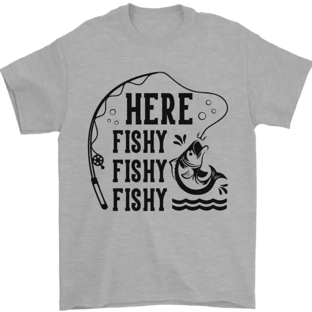 T-shirt da uomo Here Fishy Fishy Funny Fishing Fisherman 100% cotone