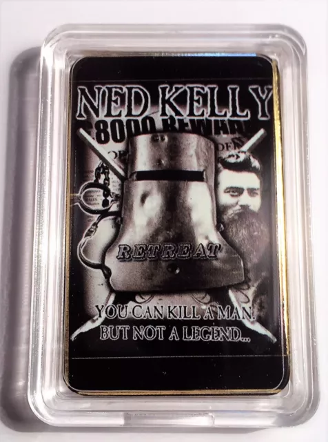 NED KELLY Legend Outlaw Colour Printed 999 24k Gold Plated Ingot, Gift  #19