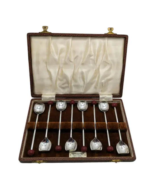 ABERCROMBIE & FITCH Co Art Deco Silver Plated Bakelite Boxed Cocktail Spoons
