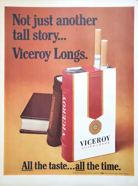 PRINT AD Viceroy Filter Longs Cigarettes 1969 10x13 Tall Story Books Vintage