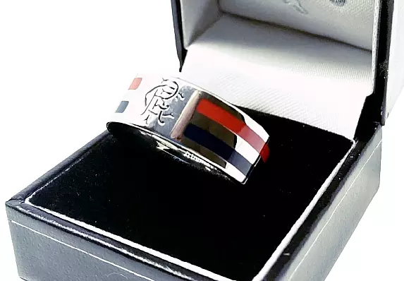 Rangers Fc Colour Stripe Band Ring - Stainless Steel Complete In Rfc Gift Box