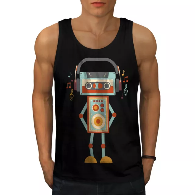 Wellcoda Cute Robot Mens Tank Top, Music Active Sports Shirt