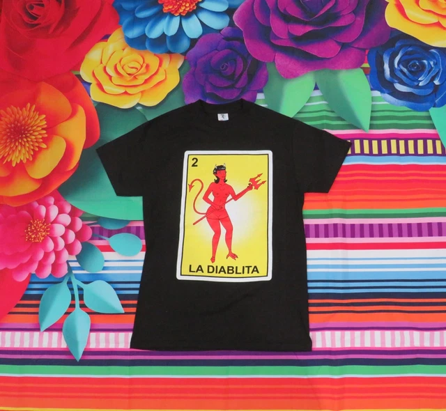 Mexican Bingo Inspired La DIablita Loteria Art Graphic Novelty Tee Shirt New