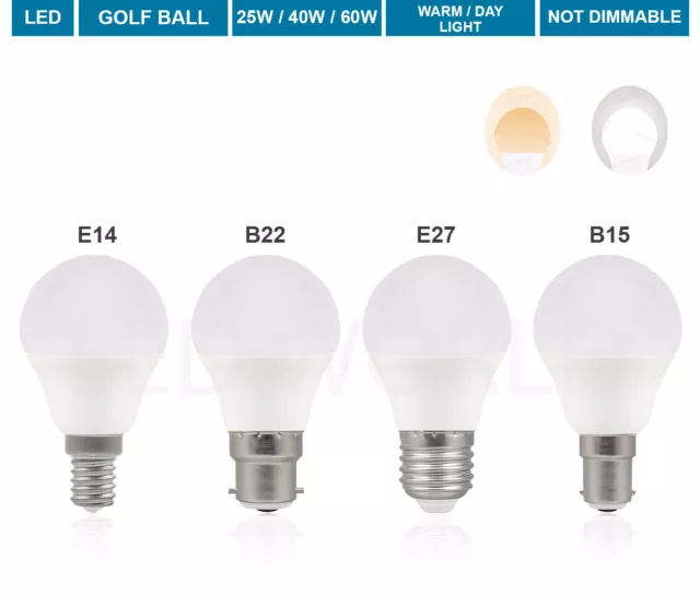LED Golf Ball Bulbs 25W 40W 60W SES SBC ES BC Warm White Daylight 3W/4W/5W/6W/8W