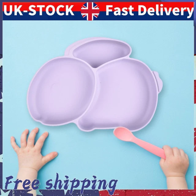 Cartoon Children Dishes Cute Silicone Baby Feeding Dishes Baby Cutlery (Purple)