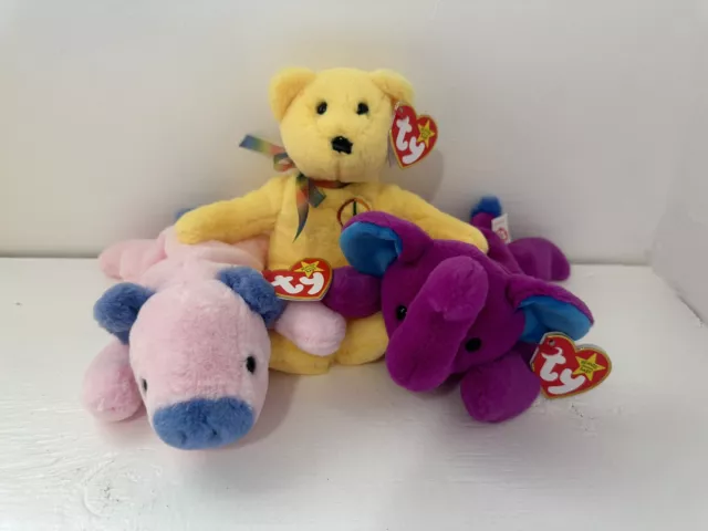 TY Beanie BabIes Series 2: Squealer II, Peace II, Peanut II 30th Anniversary