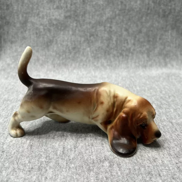Basset Hound Dog Figurine Japan 5” SUPER CUTE!! Porcelain
