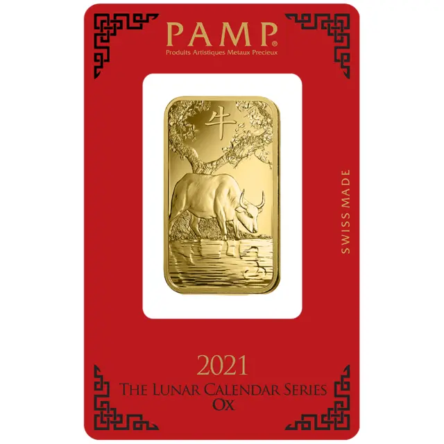 RARE 1 oz Fine Gold Bar 999.9 - PAMP Suisse Lunar Ox