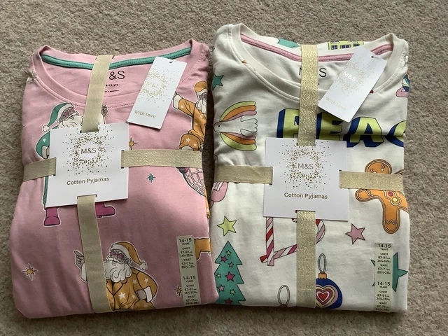 Pigiami pigiami per ragazze pigiami Marks & Spencer età 14-15 NUOVISSIMO 2 paia. Regalo di Natale