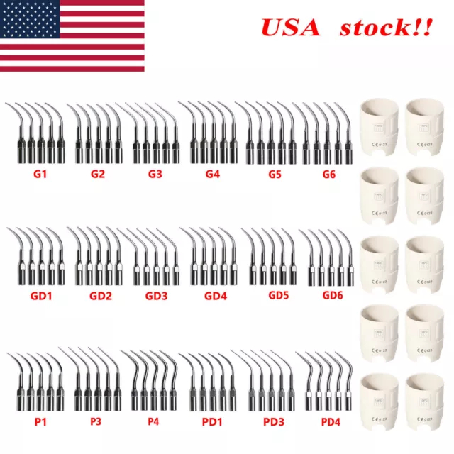 5X Dental Ultrasonic Piezo Scaler Tips fit EMS DTE SATELEC /10 Tip Wrench Key