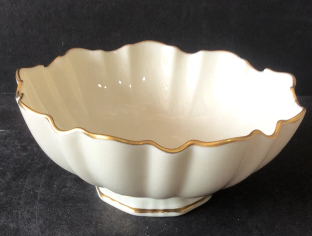 6” Lenox Symphony Scalloped, Footed Ivory Bowl 24k Gold Trim Made In U.S.A. Mint
