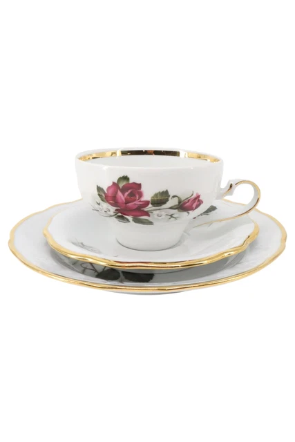 Cubierta de colección KAHLA blanca porcelana borde dorado decoración de rosas