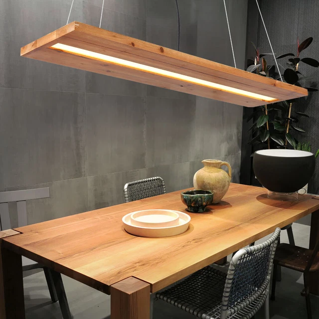 LAMPE SUSPENDUE LUSTRE Design Poutres en Bois LED Nature Noir Salle à ...
