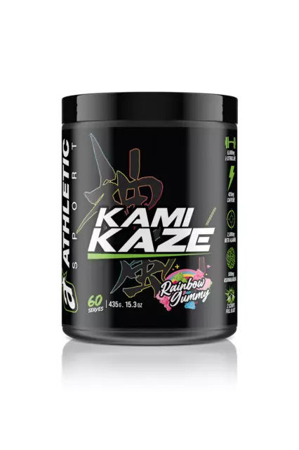 Athletic Sport Kamikaze Pre Workout Full Pump 60 serve Free Ship Rainbow Gummy