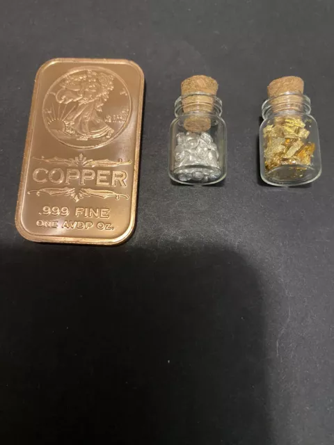 3 Grams .999 Fine Silver in A Jar + 1 Oz COPPER Bar +Free Jar of REAL GOLD Leaf.
