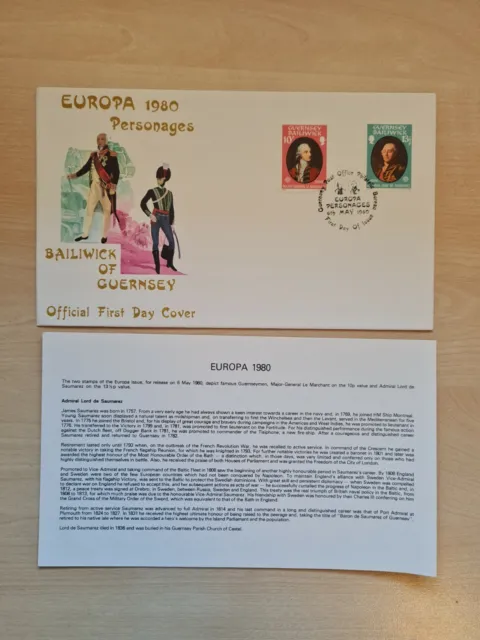 Unaddressed Guernsey FDC First Day Cover 1980 Europa Personages