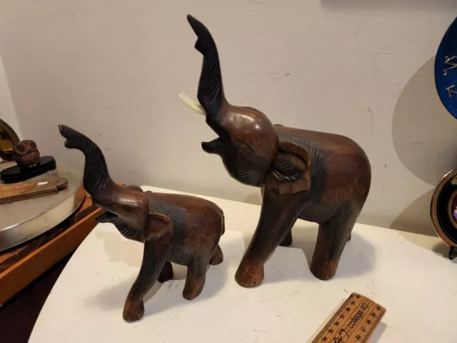 Vintage Hand Carved Wooden Elephant statue  Figurines Tusks